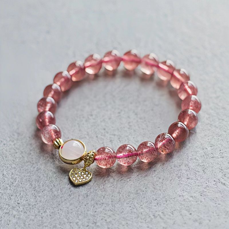 Peach Heart Powder Strawberry Crystal Hand String