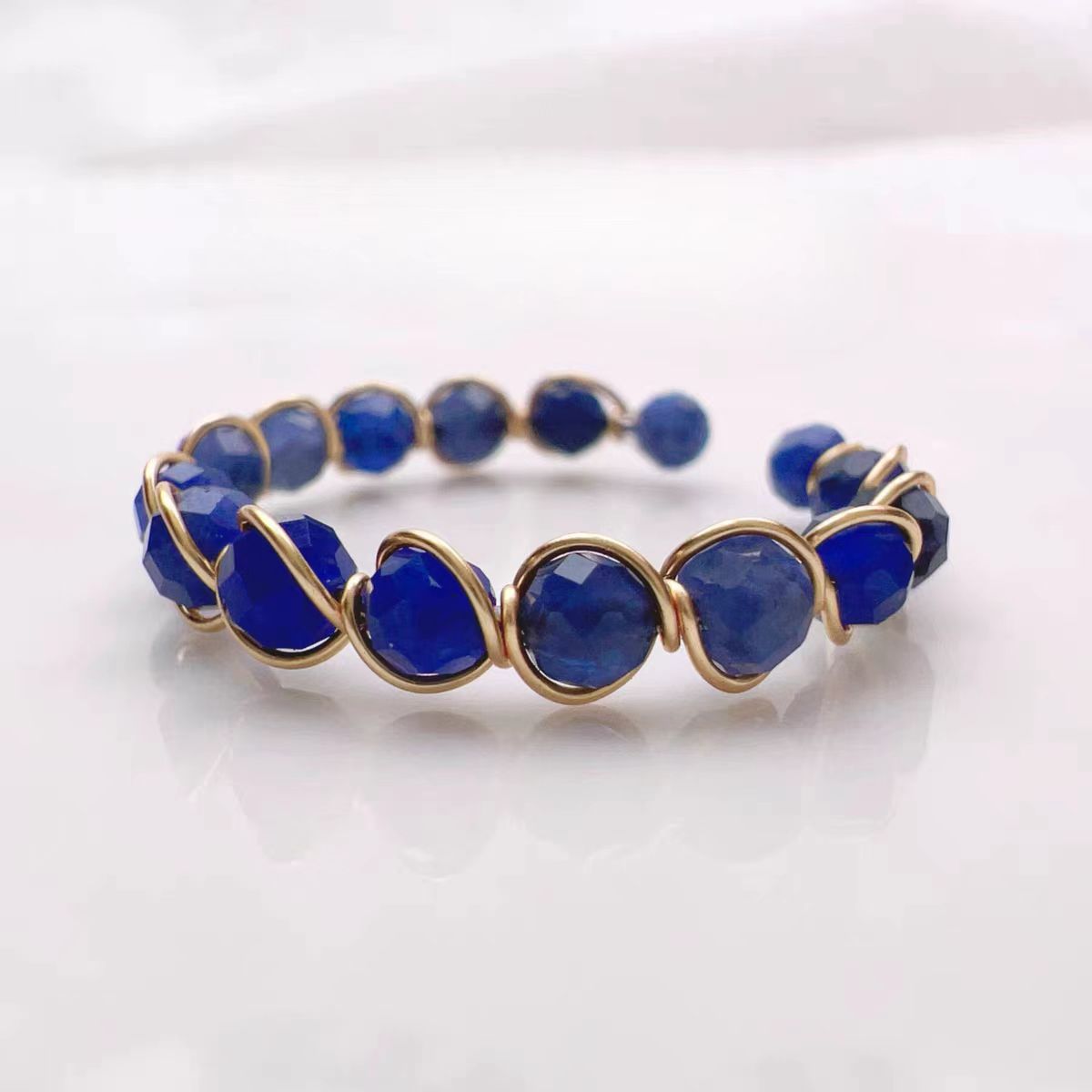 Blue Patterned Stone Crystal Ring